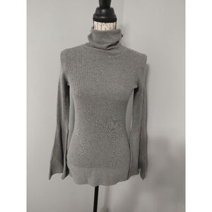 Women's Diane Gilman Gray Ribbed Fairy Sleeve Turtleneck Sweater XS